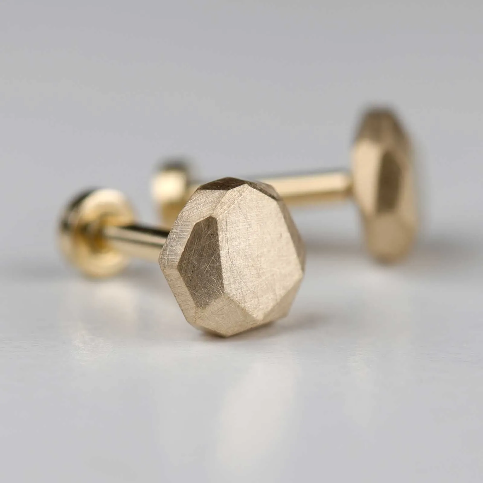 . Single Small Round Faceted Stud Earrings, press-fit posts