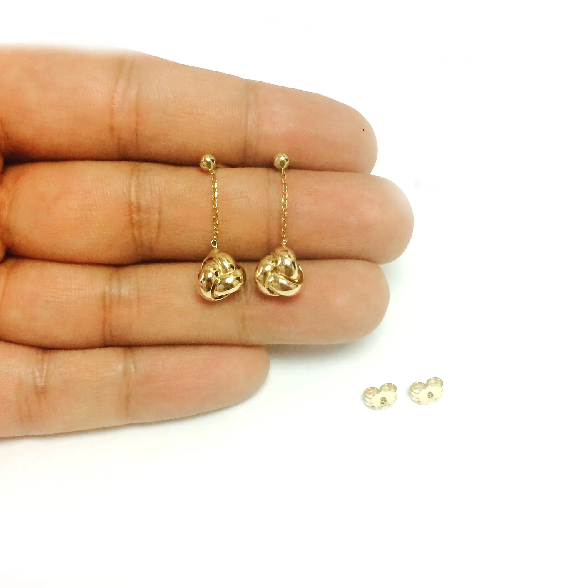 14K Yellow Gold Love Knot Drop Earrings