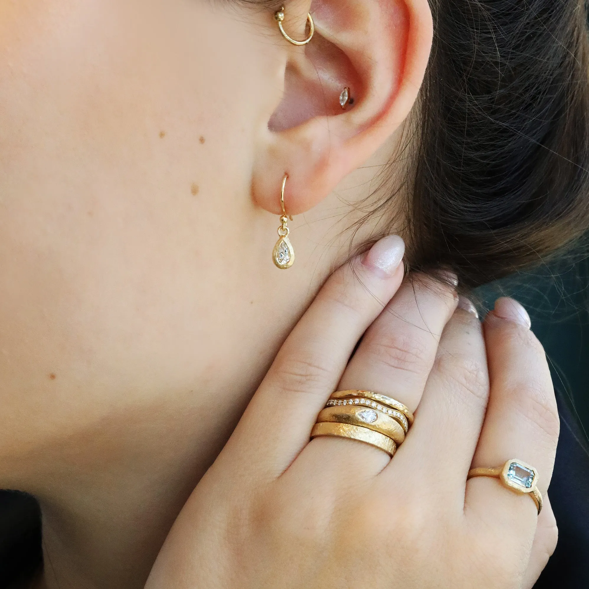 18K Gold Pear-Shaped White Topaz Boulder Drop Earring