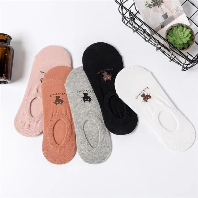 A Set of 5 Pairs Cute Harajuku Printed Low Ankle Summer Socks for Women