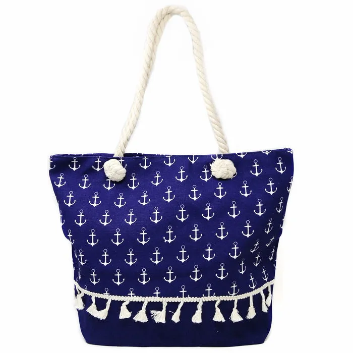 Anchor Print Canvas Tote Bag