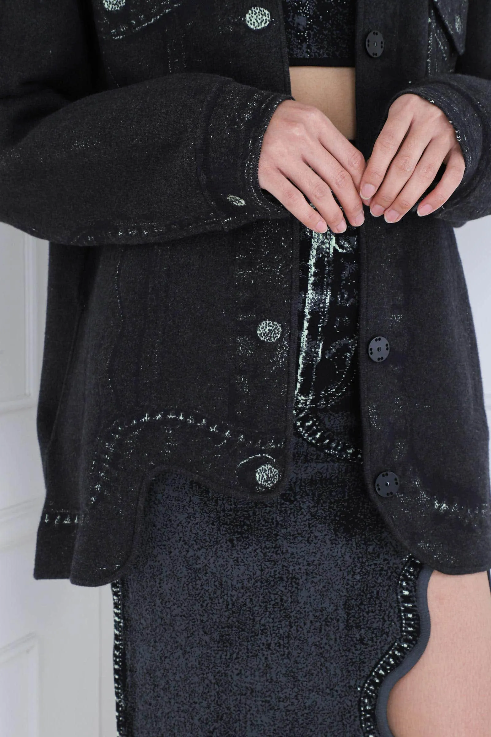 Black Green Hana Denim Print Oversized Jacket