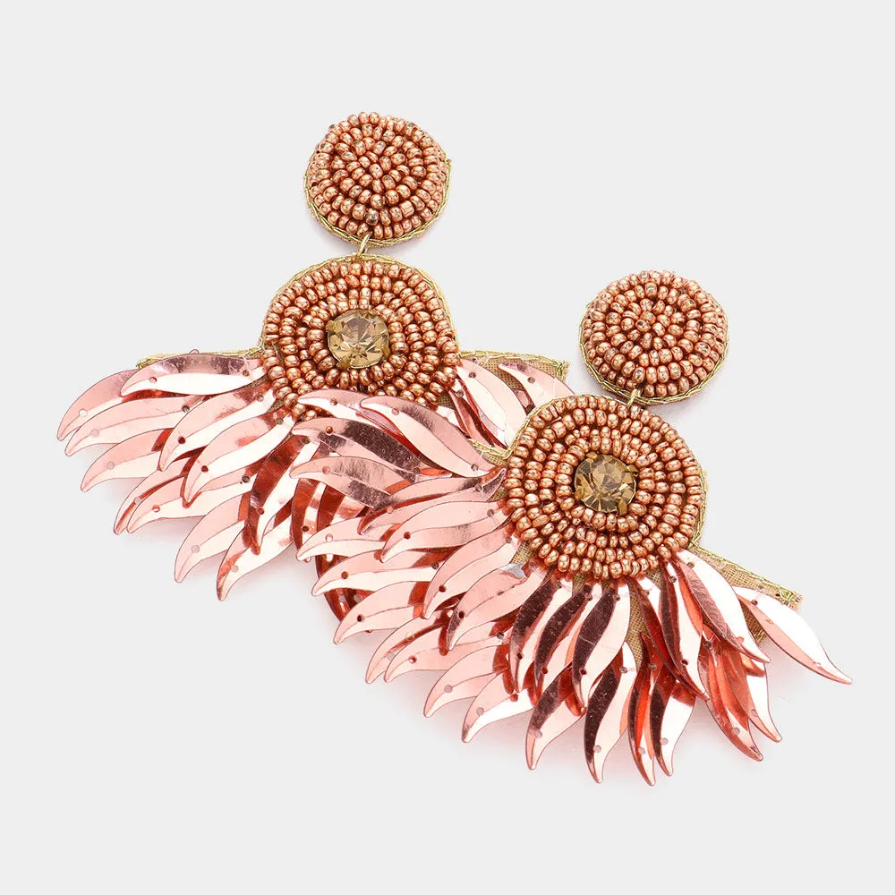 Boho Seed Beaded Round Fringe Feathery Dangle Earrings