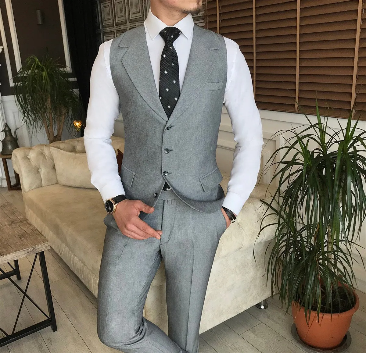 Bojoni Grey Slim-Fit Suit 3-Piece