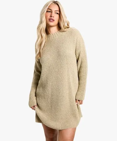 boohoo Womens Crew Neck Sweater Dress