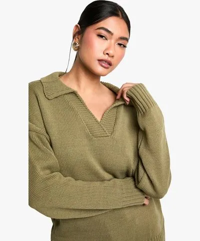 boohoo Womens Knitted Collar Detail Sweater