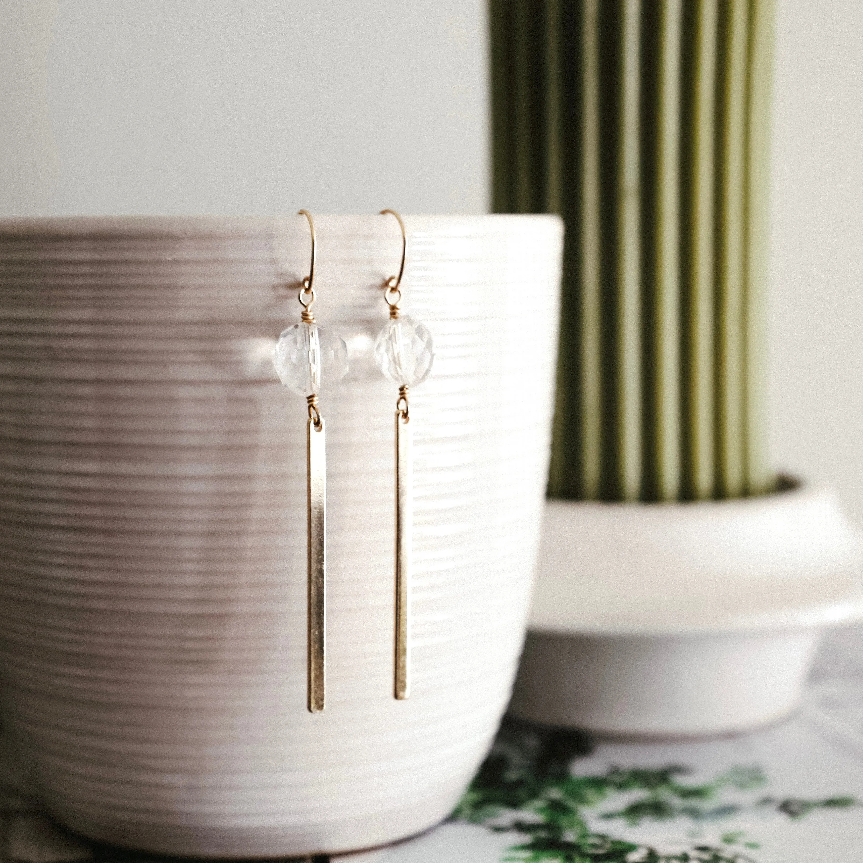 Brass Bar Earrings with Crystal