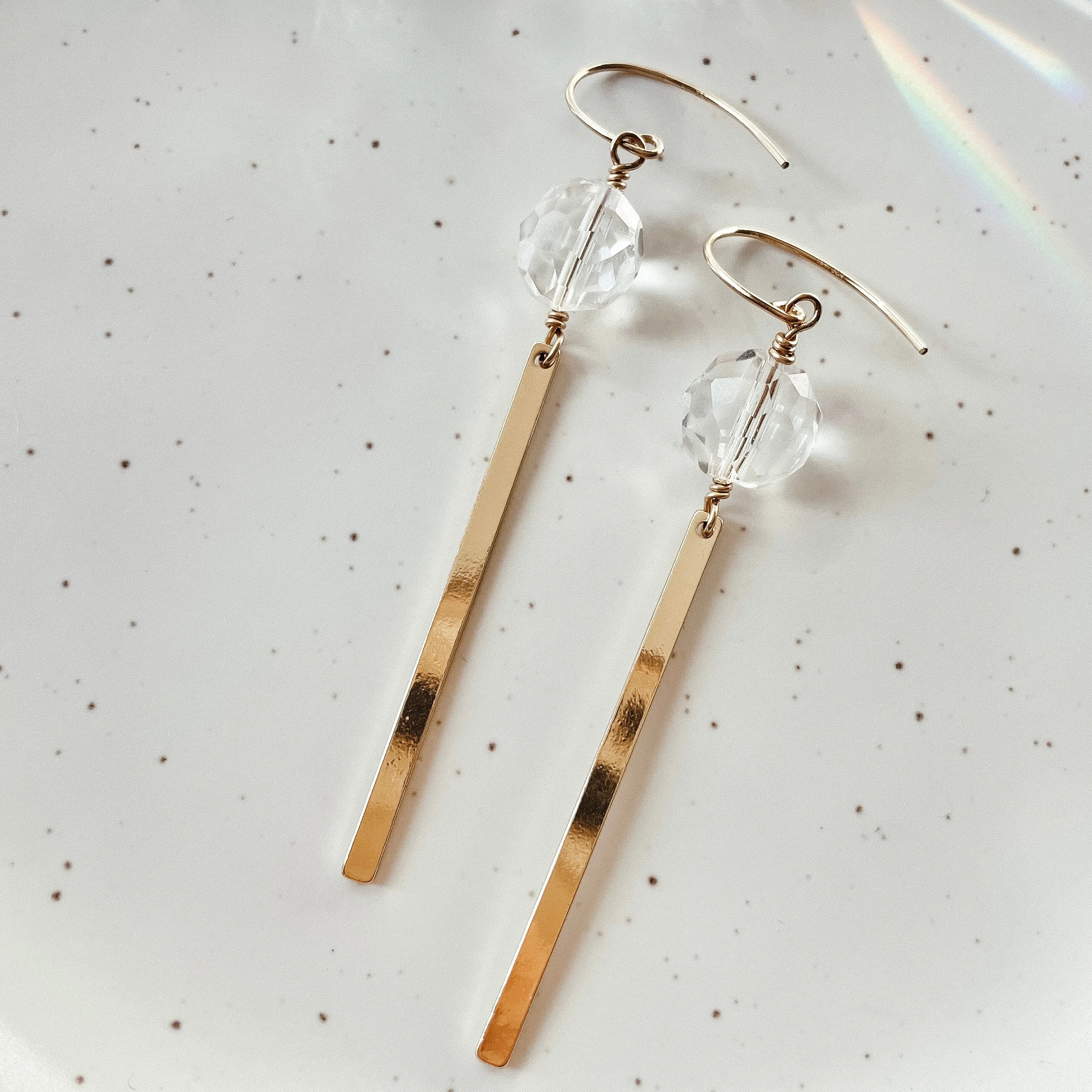 Brass Bar Earrings with Crystal