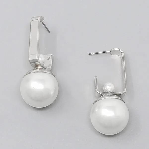 Chunky Pearl Rectangle Hoop Earrings