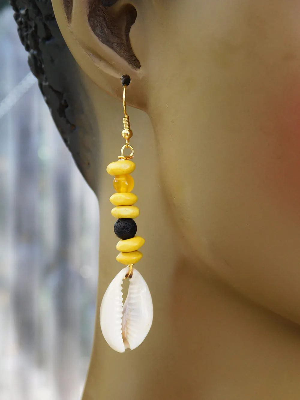 Cowrie Shell Beaded Yellow Ethnic Jewelry Dangle