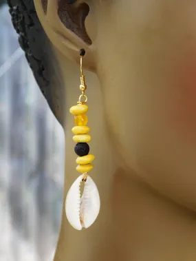 Cowrie Shell Beaded Yellow Ethnic Jewelry Dangle