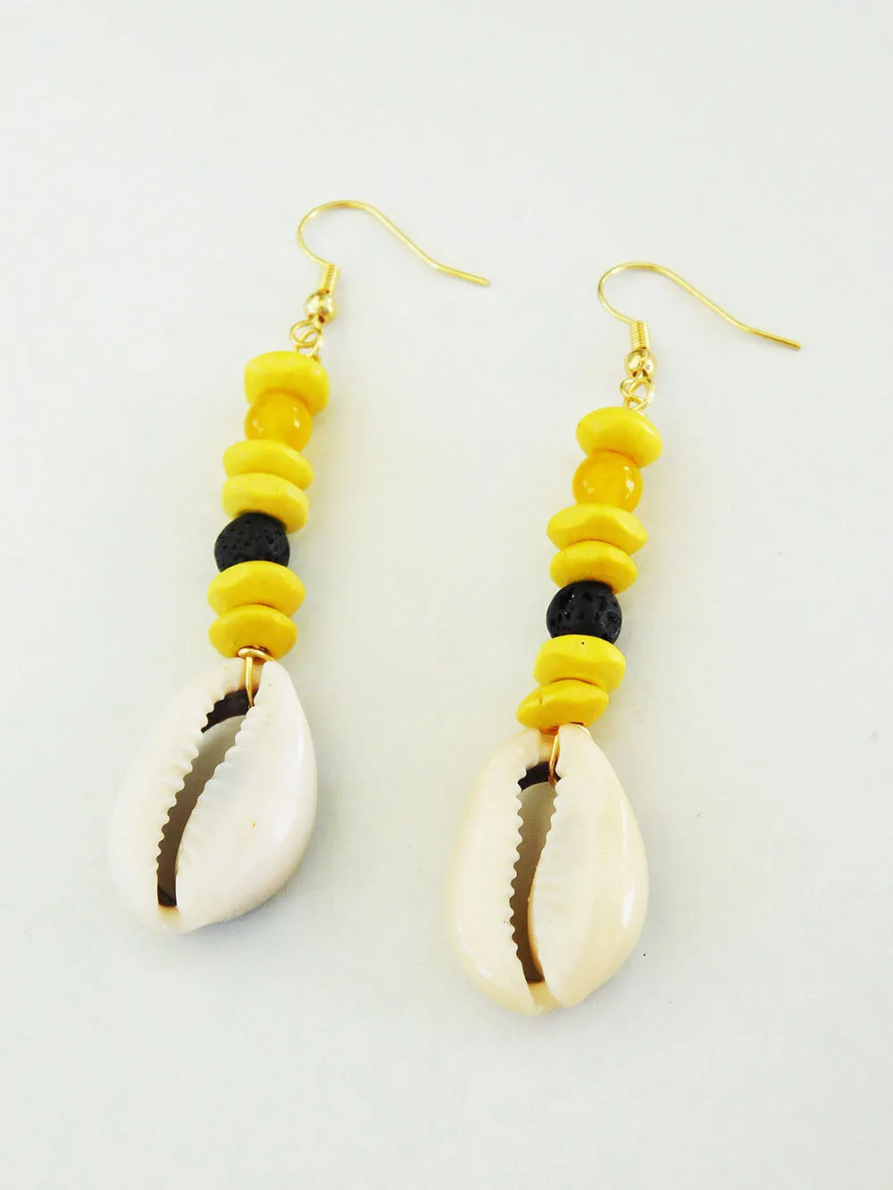 Cowrie Shell Beaded Yellow Ethnic Jewelry Dangle