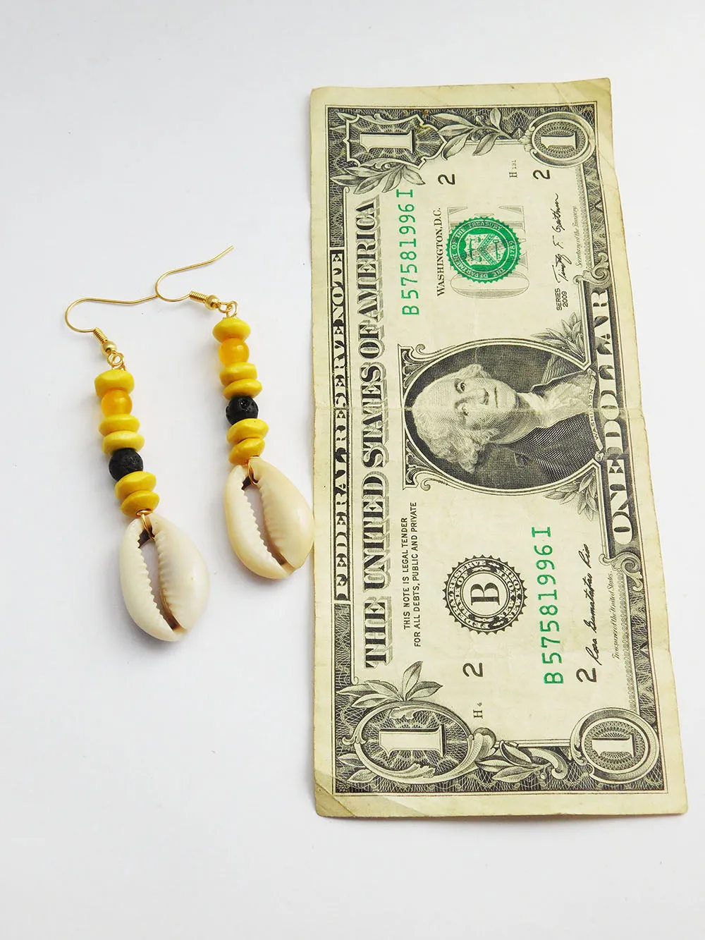 Cowrie Shell Beaded Yellow Ethnic Jewelry Dangle