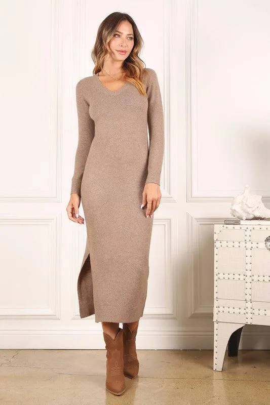 Cozy V-Neck Sweater Dress