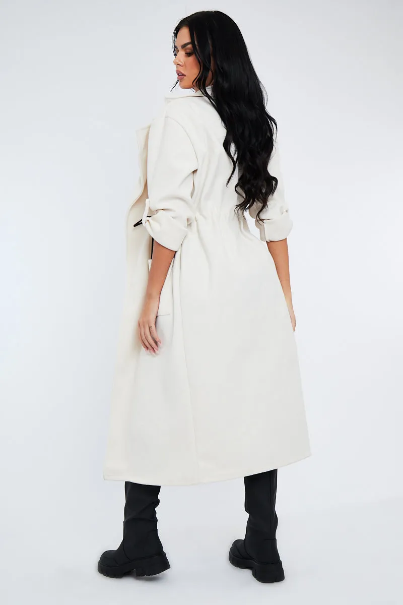 Cream Relaxed Tie Waist Trench Coat - Mayva