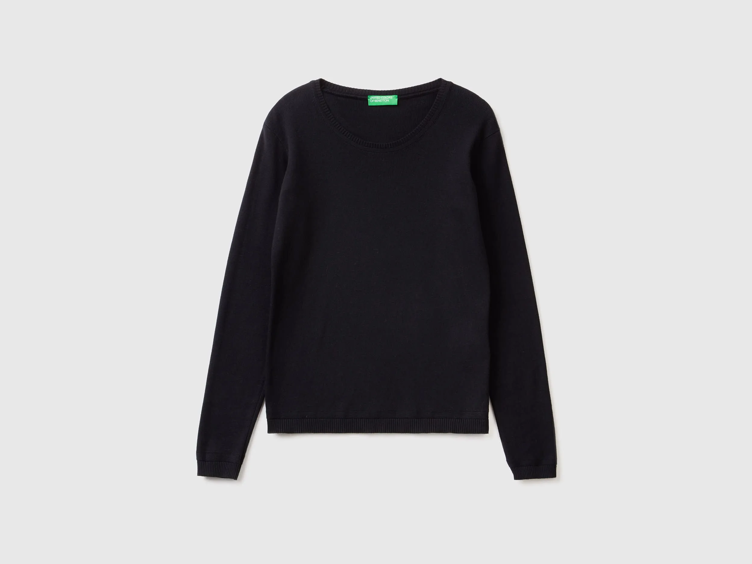 Crew neck sweater in pure cotton - Black | Benetton