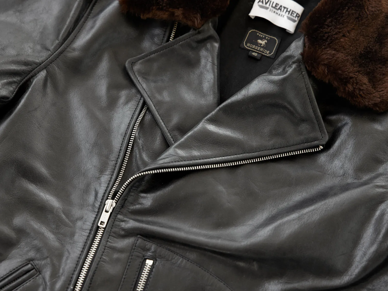 D-Pocket Fur Collar Jacket - Horsehide Leather - AVI LEATHER