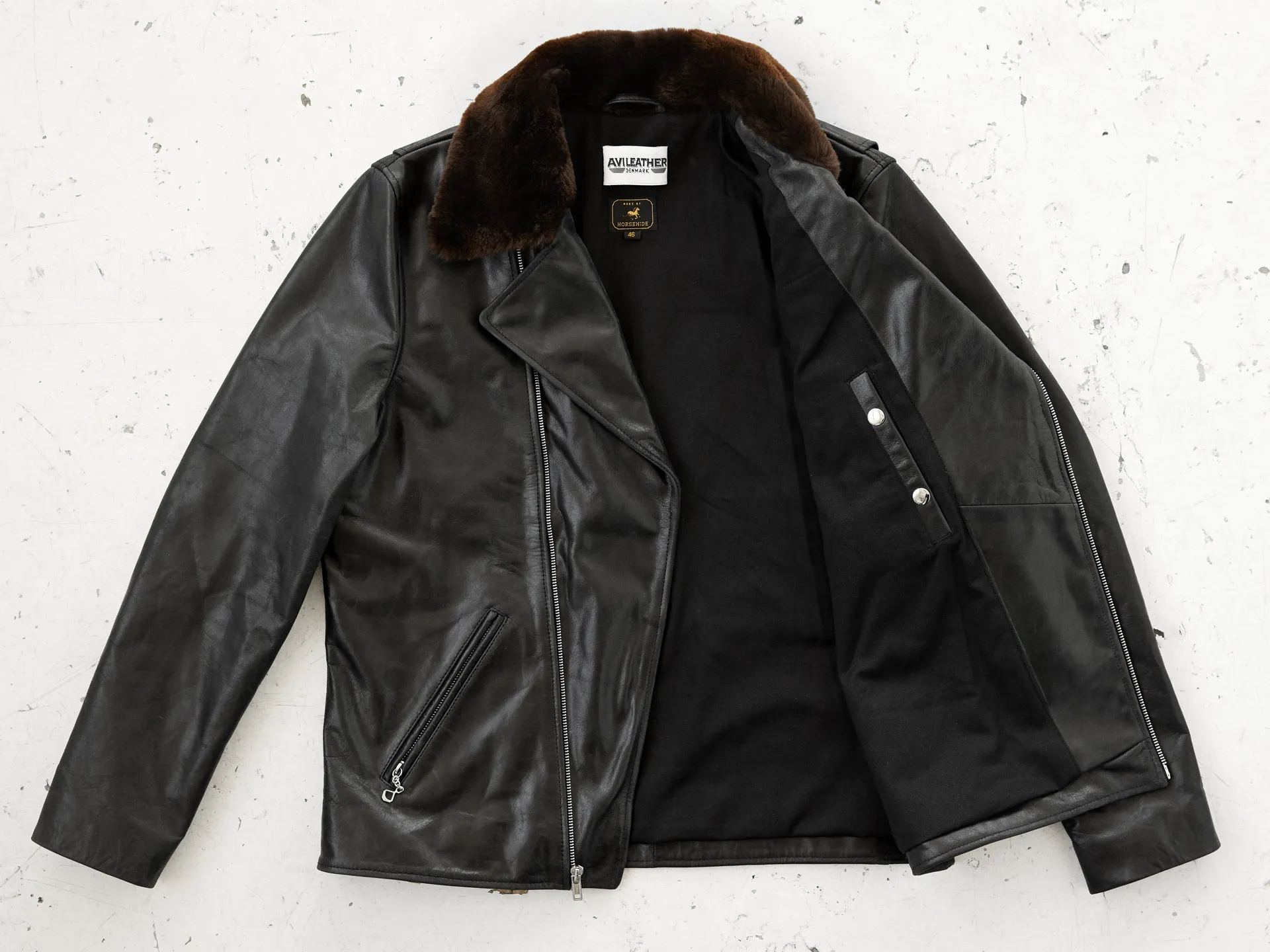 D-Pocket Fur Collar Jacket - Horsehide Leather - AVI LEATHER