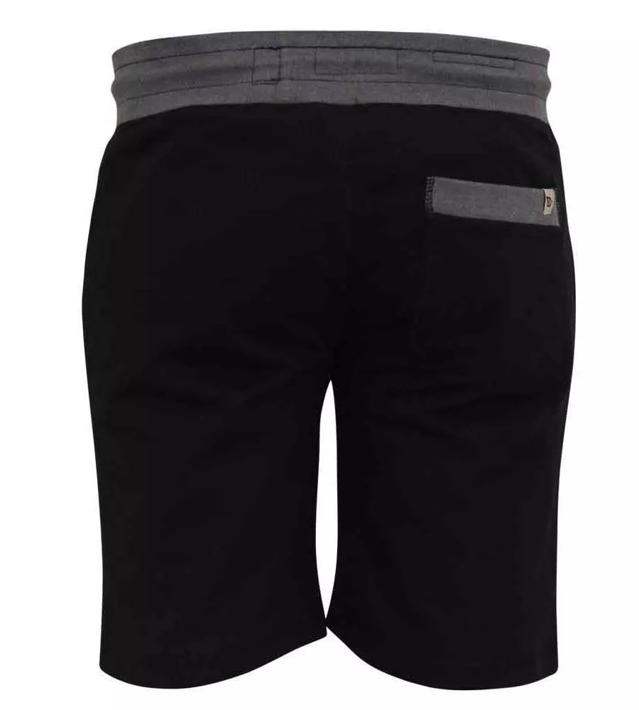 D555 Big Mens Black Shorts With Elasticated Waist and Loop Back (SUTTON 1)