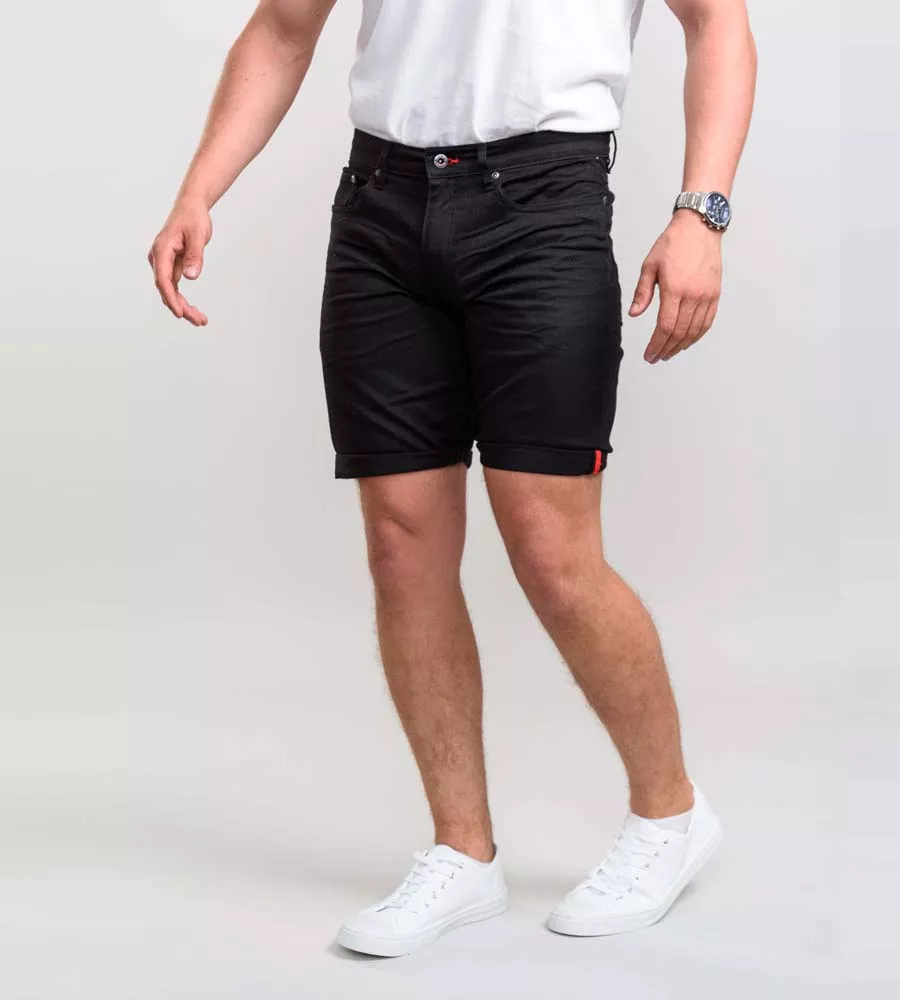 D555 Mens Black Stretch Canvas Shorts (GILBERT 2)