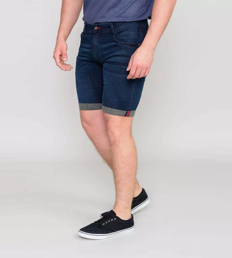 D555 Mens Dark Blue Stretch Denim Shorts (BRENTWOOD)