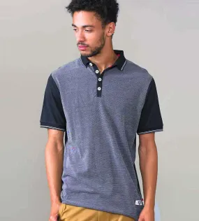 D555 Mens Jaquard Polo With Jersey Back and Sleeve (CECIL NAVY)