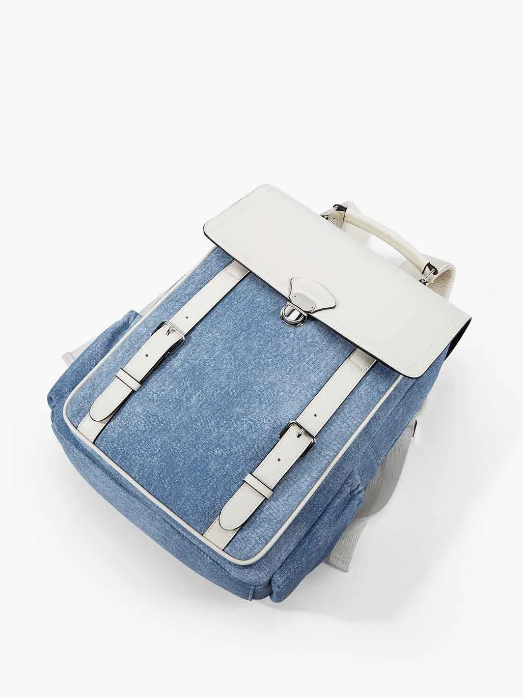 Denim-Inspired PU Fabric 15.6-Inch Backpack