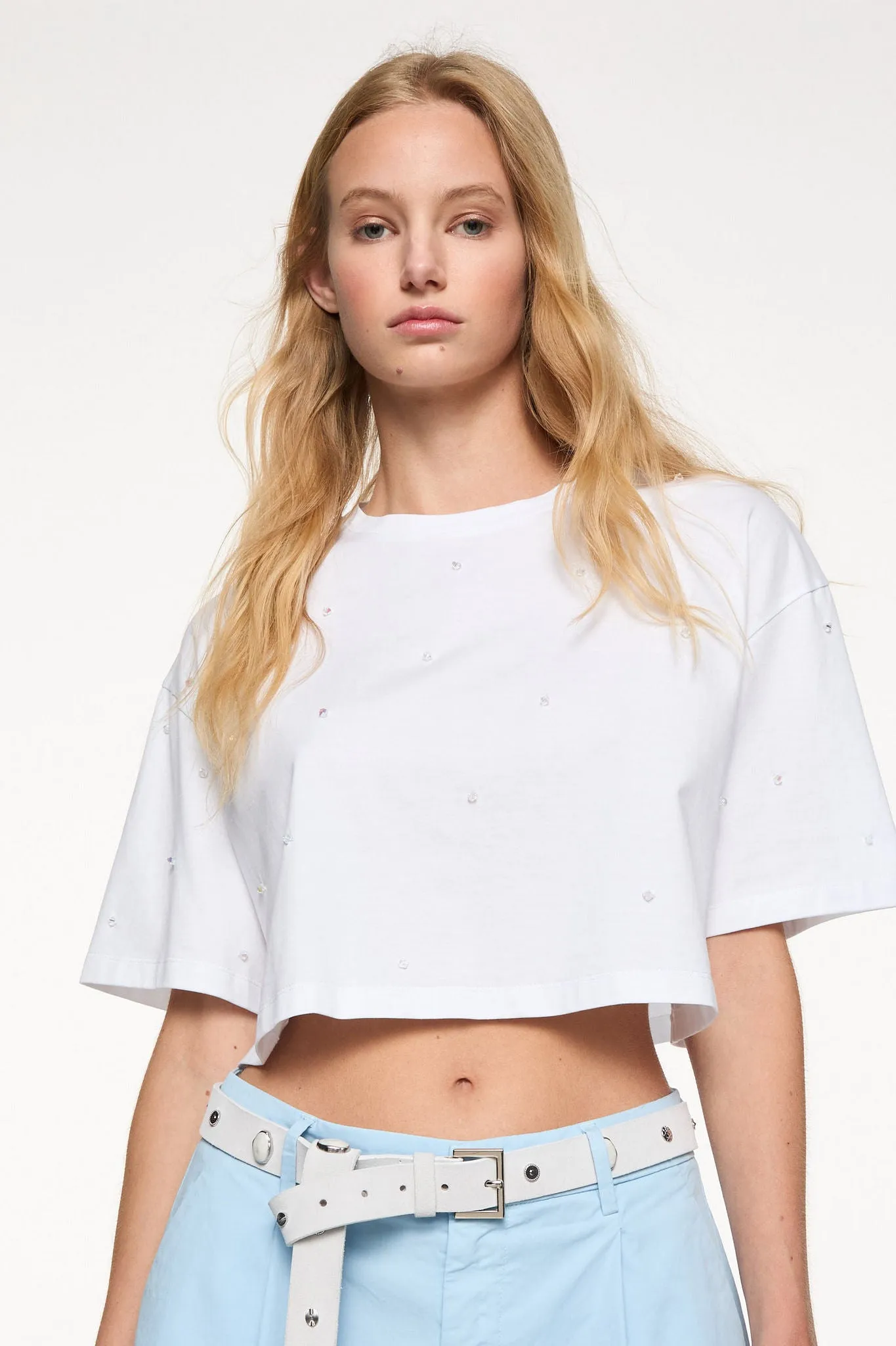 Dondup T-shirt Crop Bianco Donna