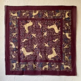 DRAKE'S SQUARE SCARF UNICORN BURGUNDY