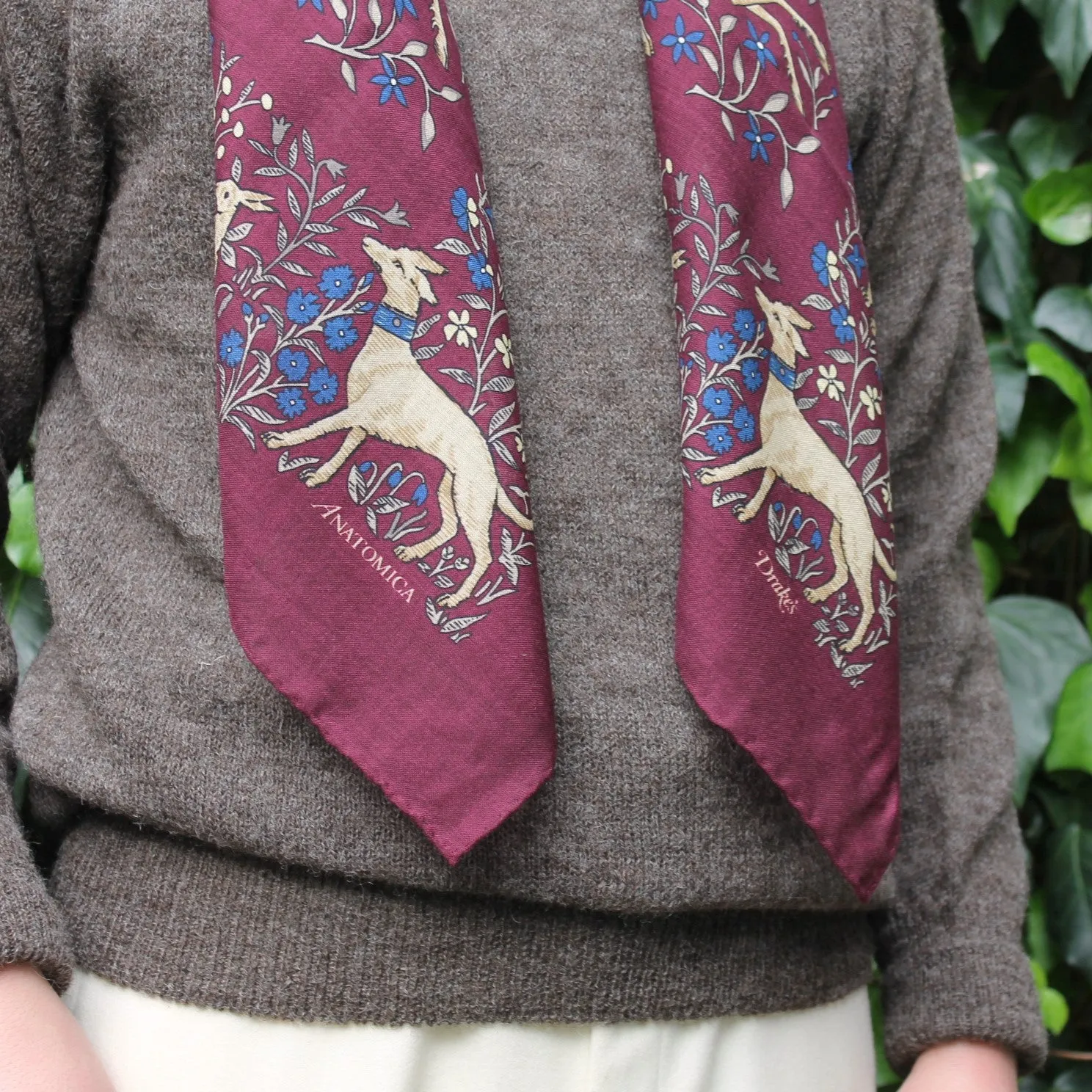 DRAKE'S SQUARE SCARF UNICORN BURGUNDY