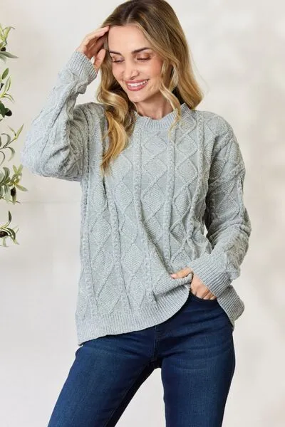 Dust Sage Cable Knit Sweater