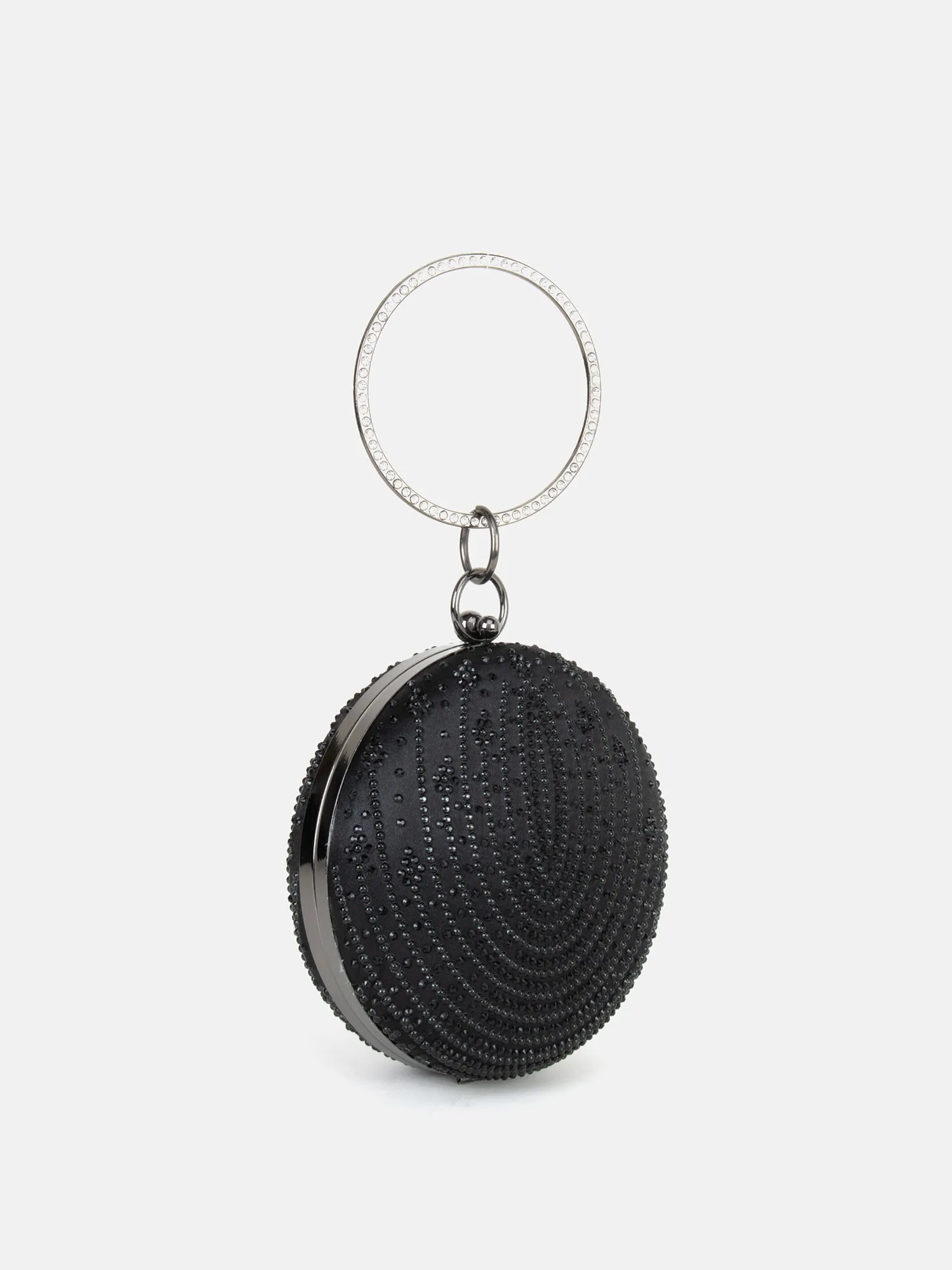 Embelished Round Clutch With Circular Handheld