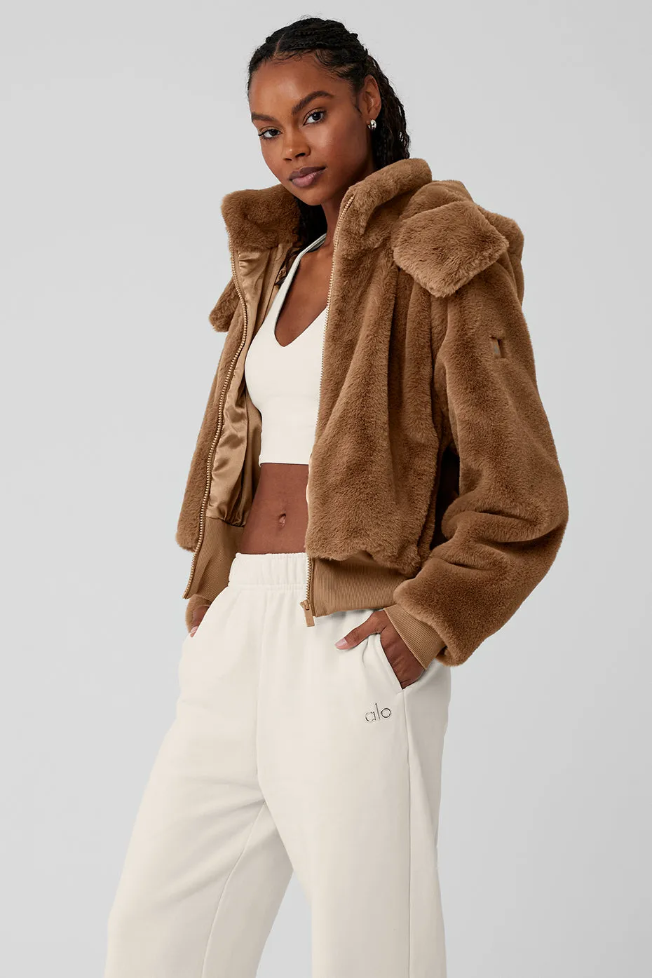 Faux Fur Foxy Jacket - Toasted Almond