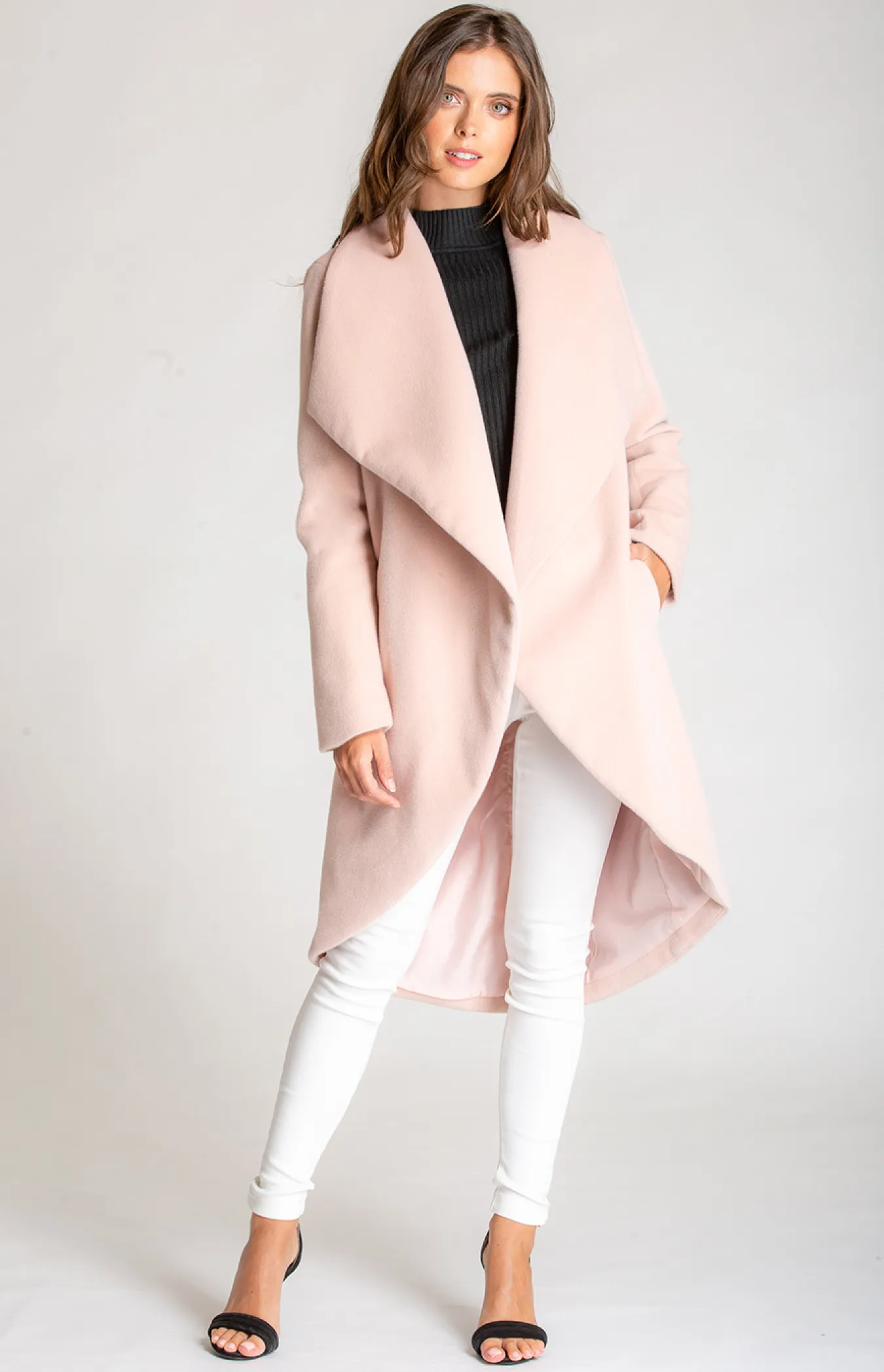 Faux Wool Coat with Waterfall Collar (SJT323B) 