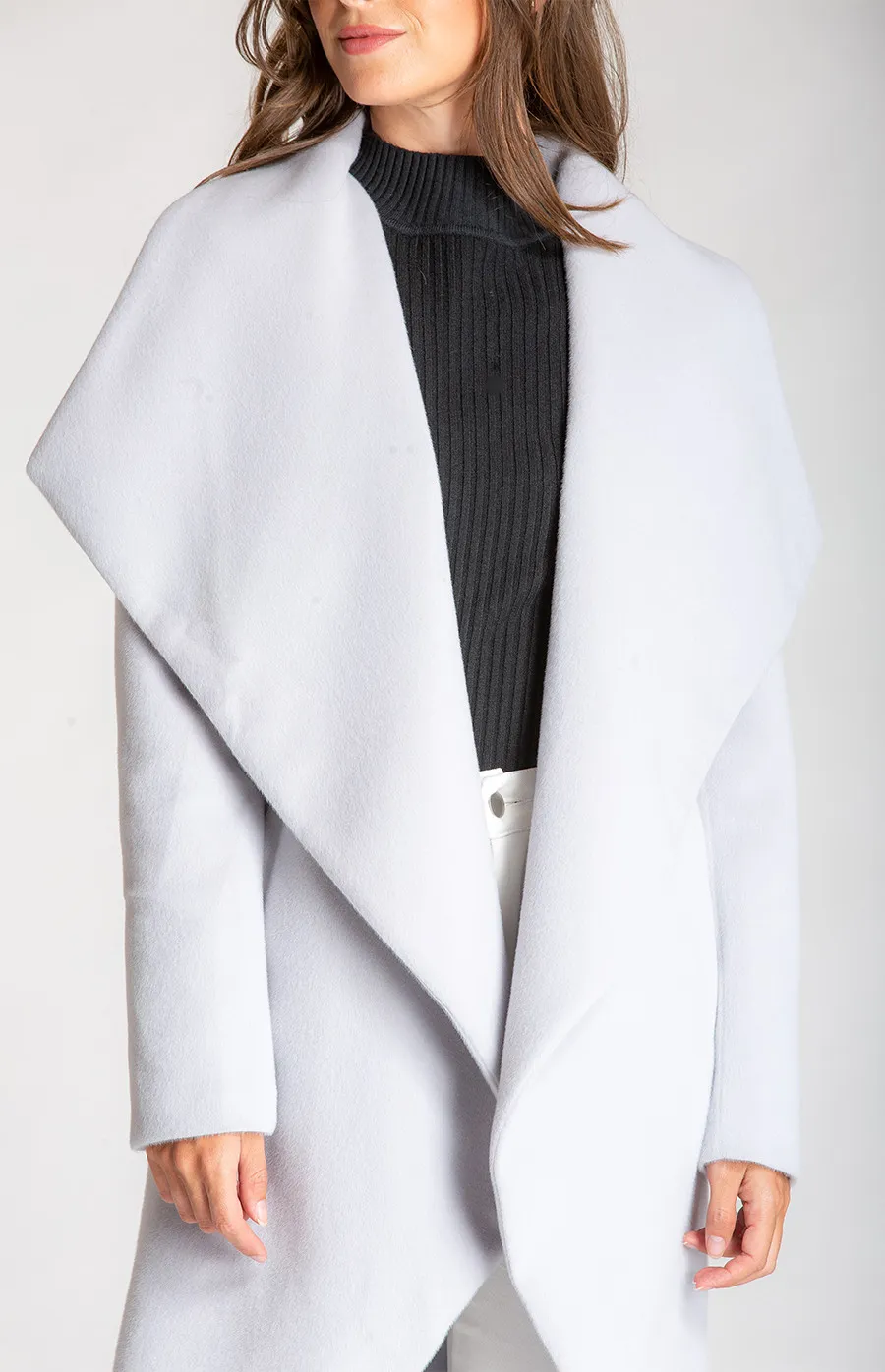 Faux Wool Coat with Waterfall Collar (SJT323B) 