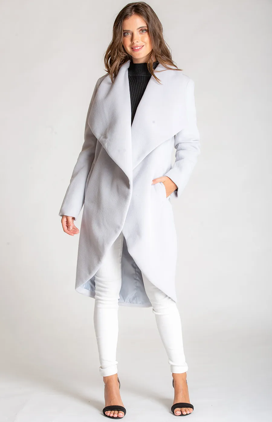 Faux Wool Coat with Waterfall Collar (SJT323B) 