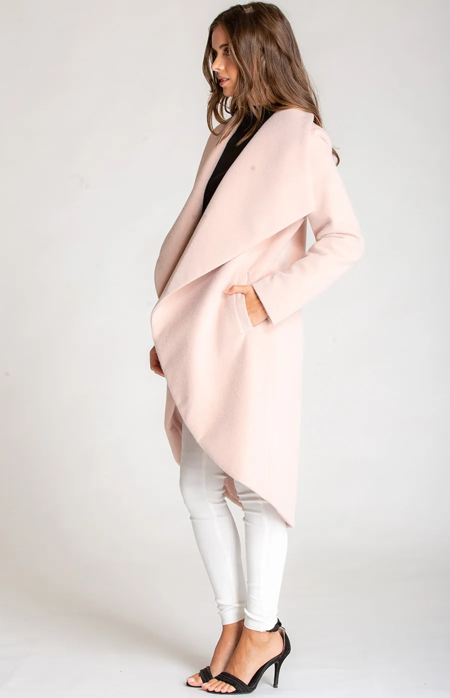 Faux Wool Coat with Waterfall Collar (SJT323B) 