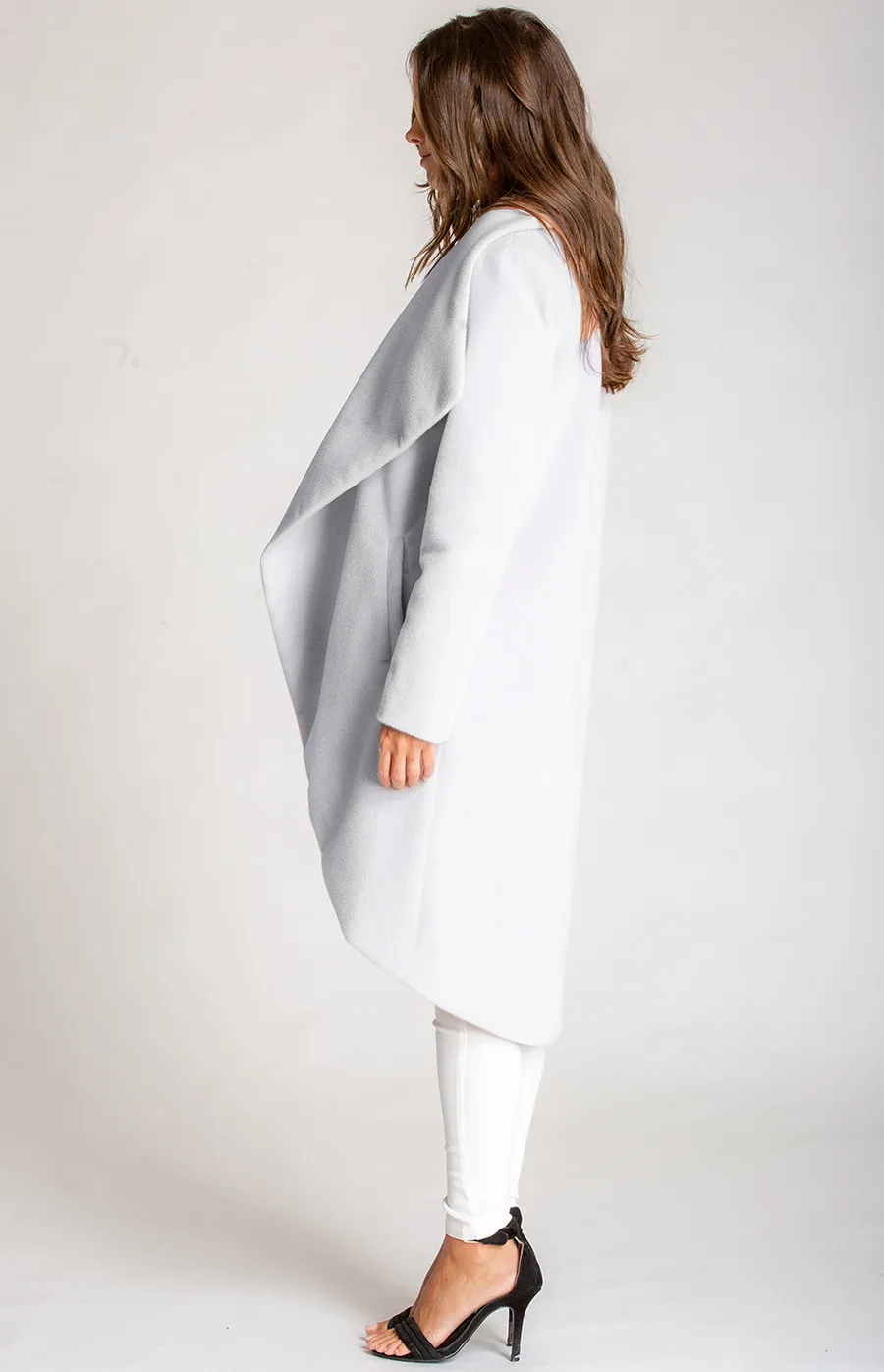 Faux Wool Coat with Waterfall Collar (SJT323B) 