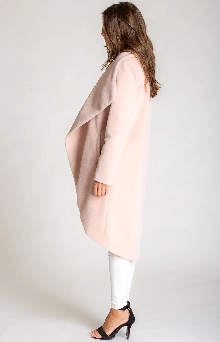 Faux Wool Coat with Waterfall Collar (SJT323B) 