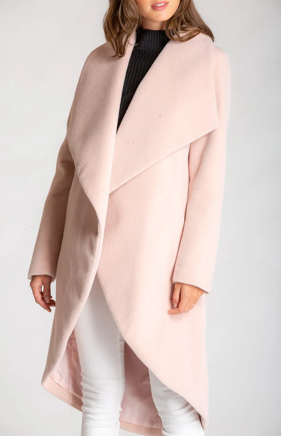 Faux Wool Coat with Waterfall Collar (SJT323B) 