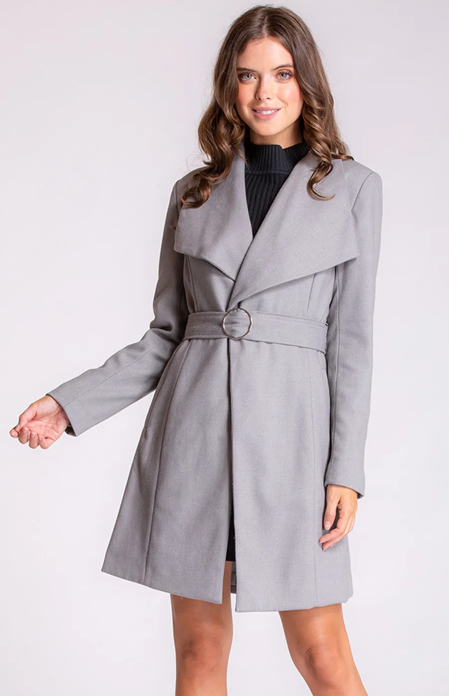 Faux Wool Wrap Coat with Circle Buckle (SJT309B)