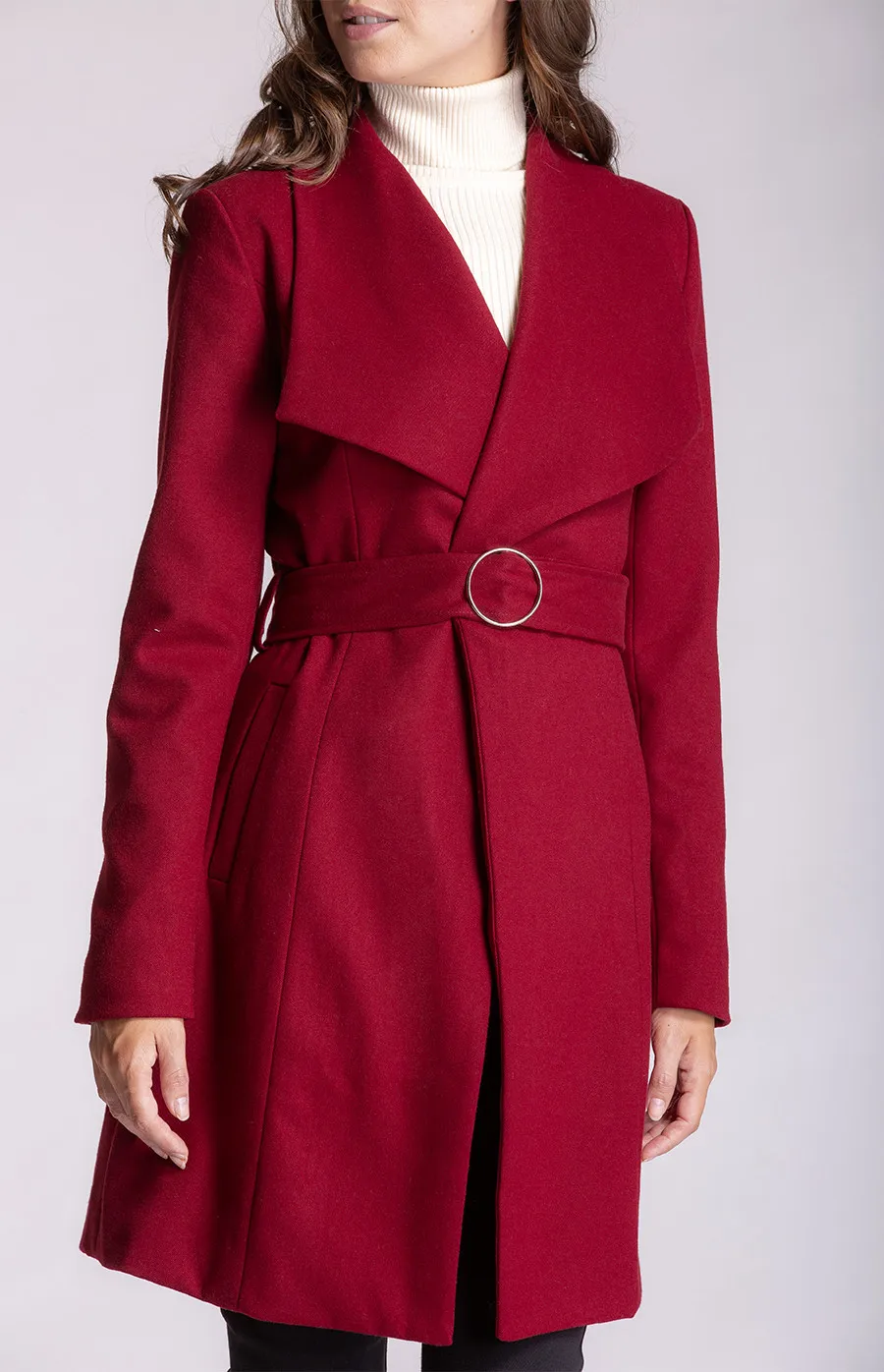 Faux Wool Wrap Coat with Circle Buckle (SJT309B)