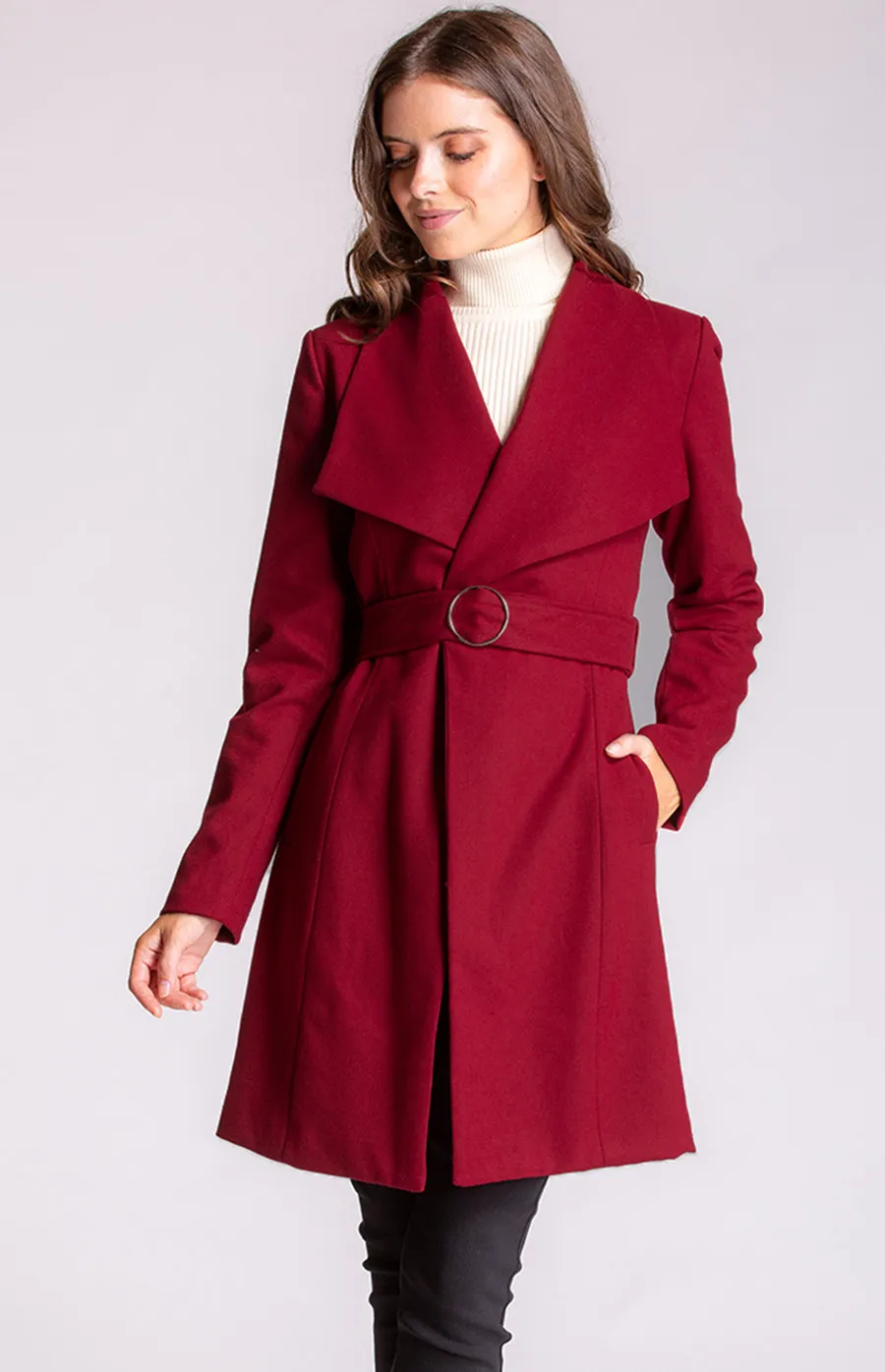 Faux Wool Wrap Coat with Circle Buckle (SJT309B)