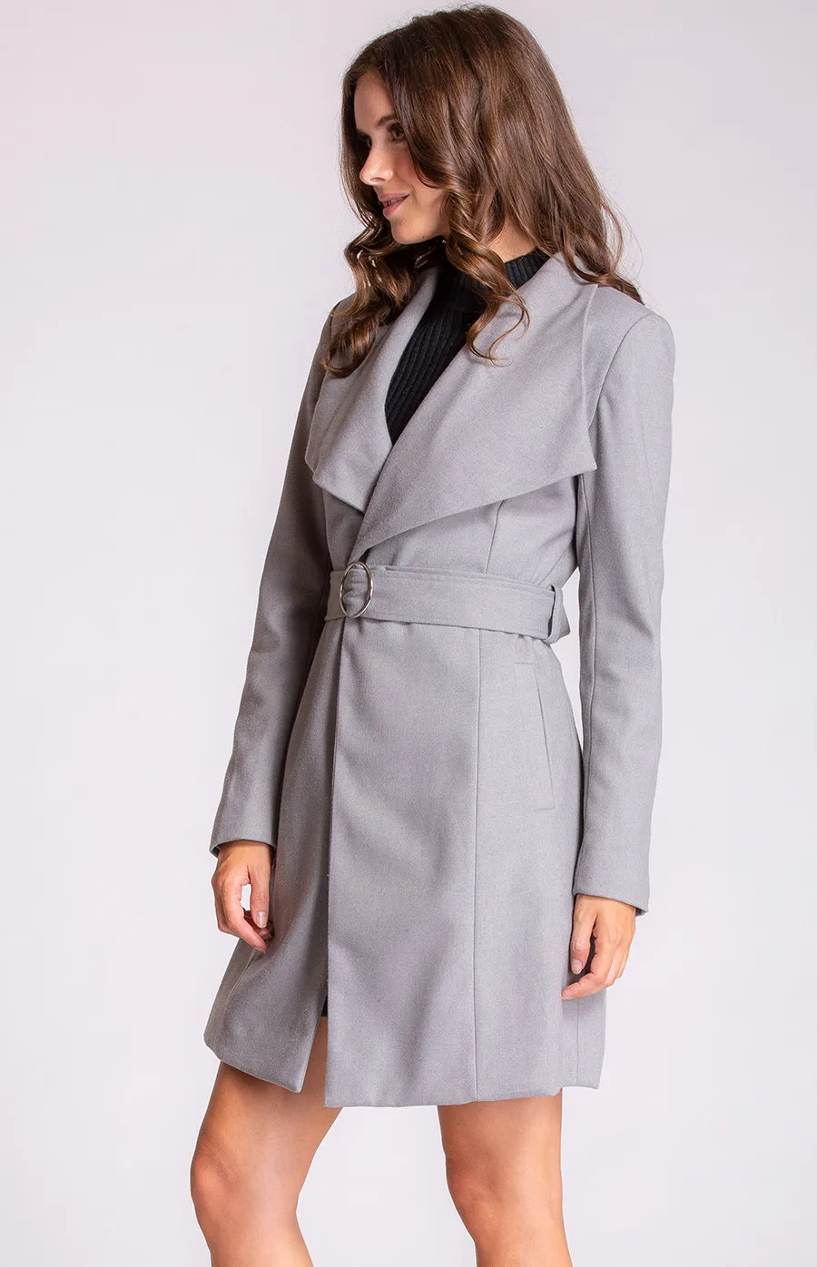 Faux Wool Wrap Coat with Circle Buckle (SJT309B)