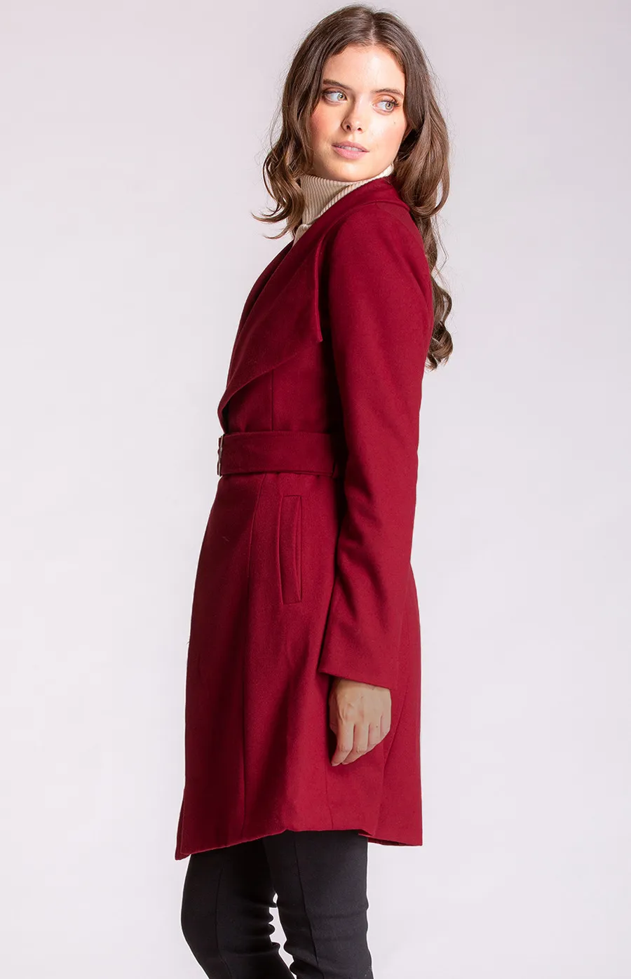 Faux Wool Wrap Coat with Circle Buckle (SJT309B)