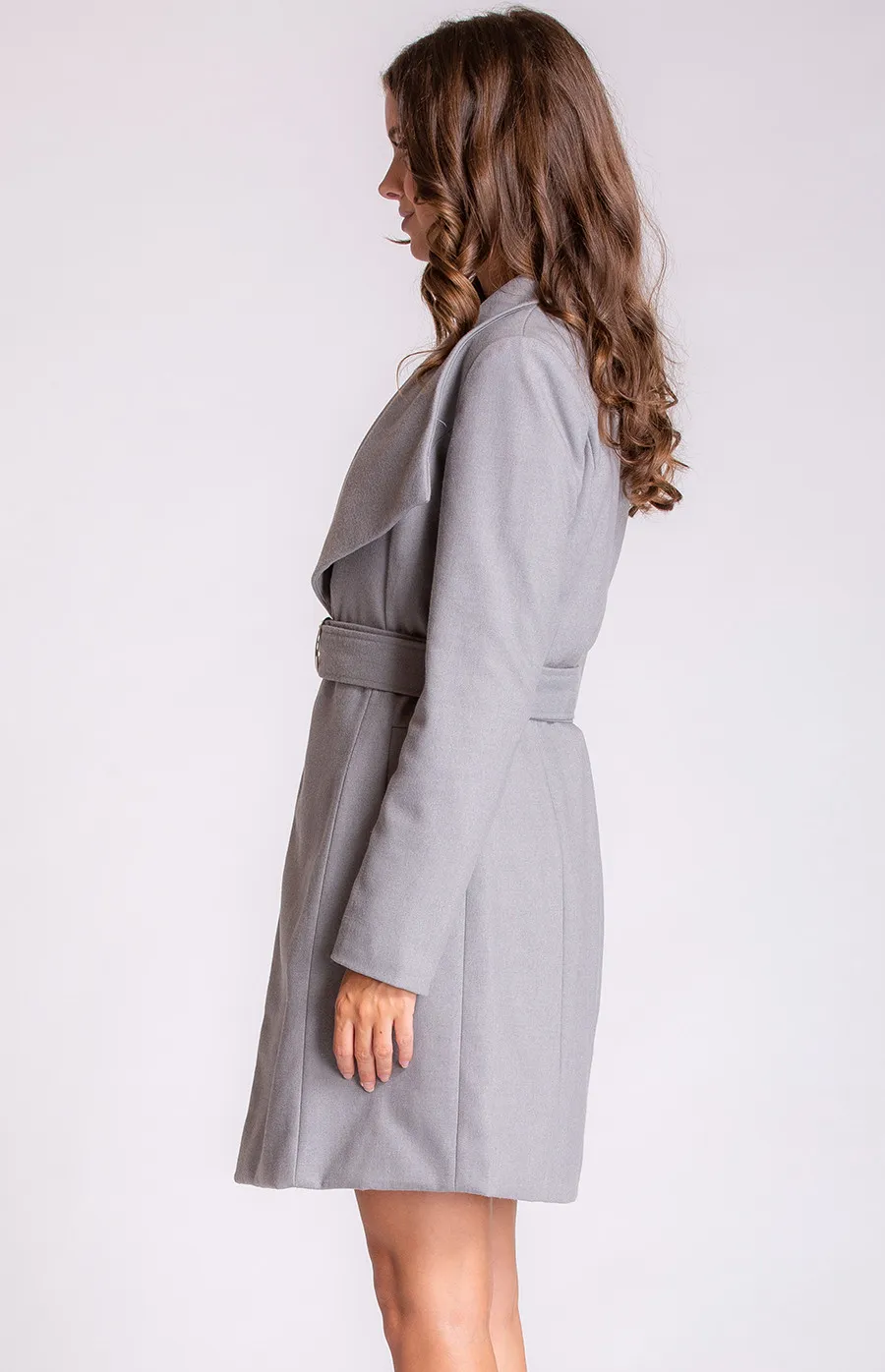 Faux Wool Wrap Coat with Circle Buckle (SJT309B)