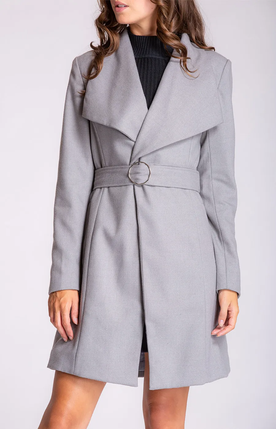 Faux Wool Wrap Coat with Circle Buckle (SJT309B)