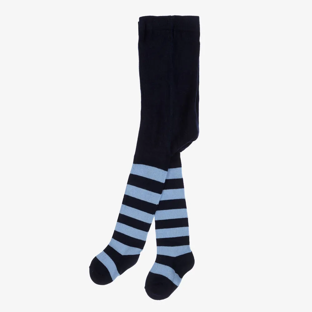 Girls Blue Stripe Cotton Tights