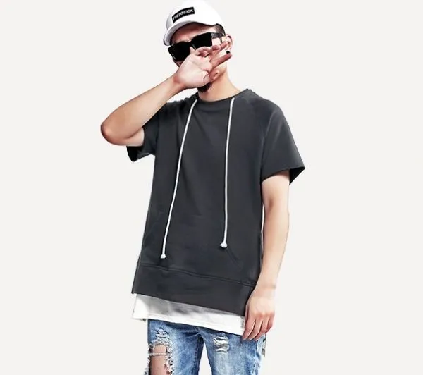 Hoody Style t-shirt with Front Pocket and Collar line