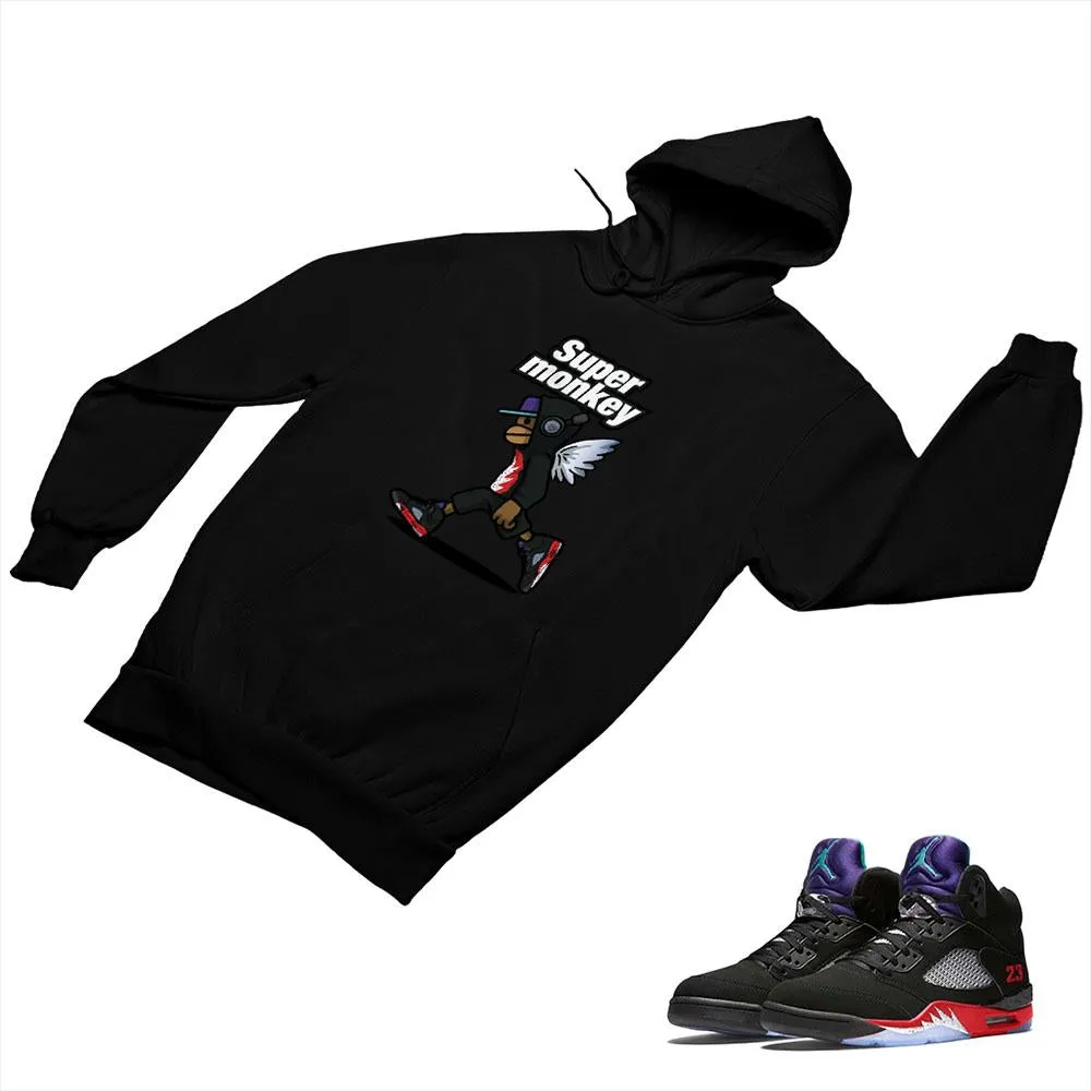 Jordan 5 Top 3 Black Matching Custom Designed Hoodies JD 5-2-7-13